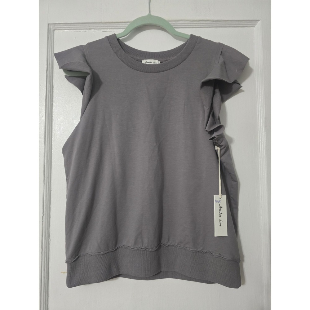 Another Love Ruffle Sleeve Tank Top Casual Everyday Blouse Grey Top Size M